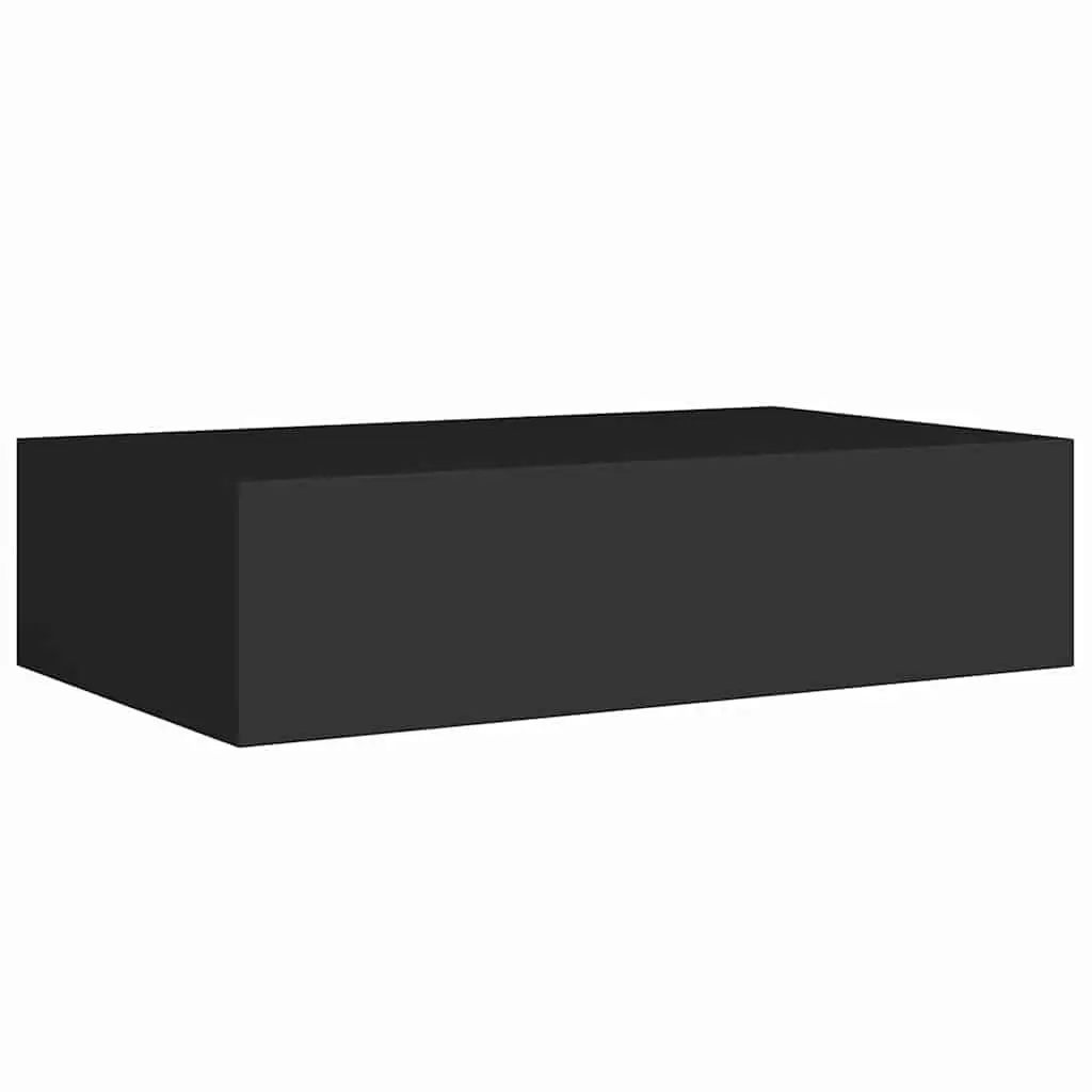 Black Floating Storage Organizer Wall-mounted Shelf with Drawer 40x23.5x10cm
