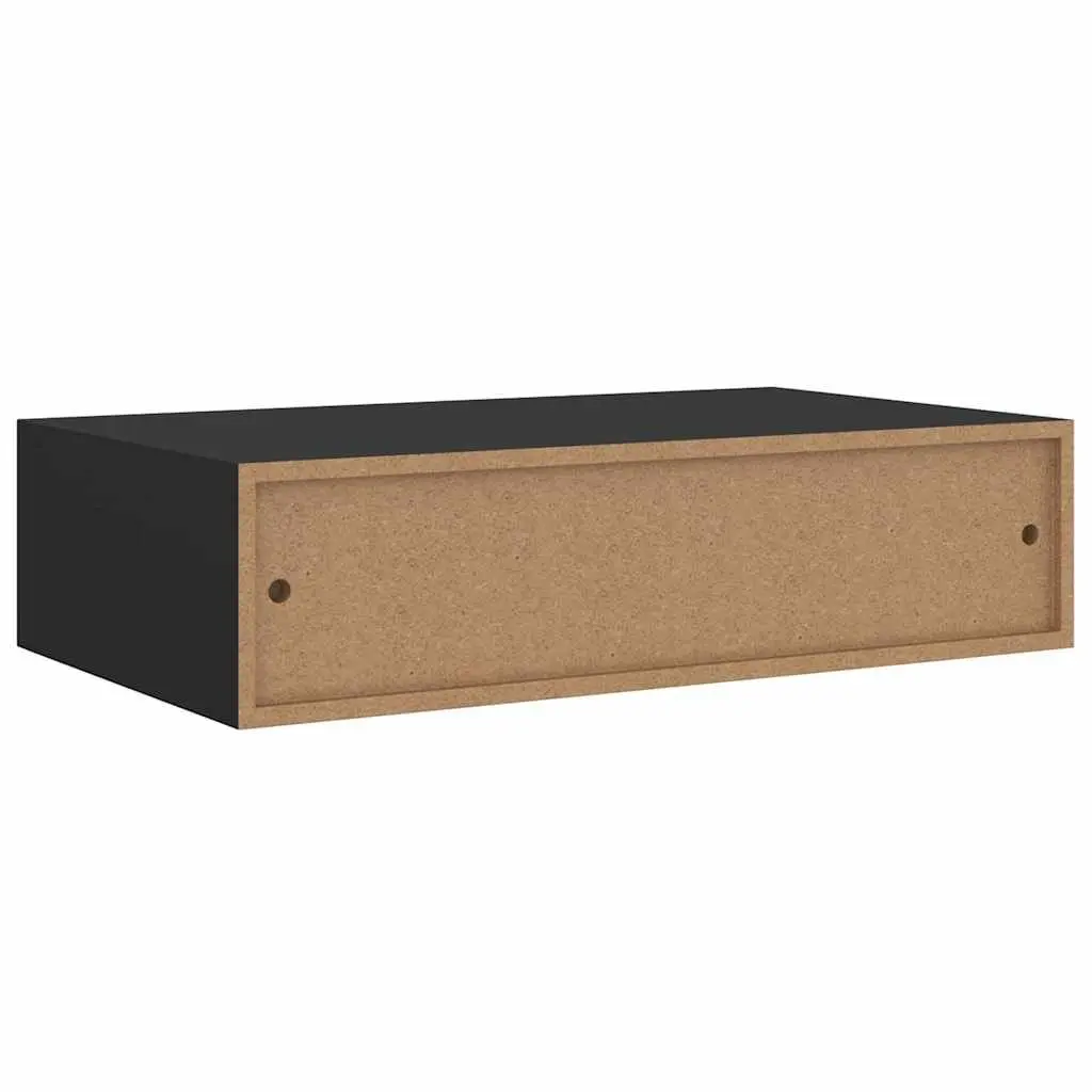 Black Floating Storage Organizer Wall-mounted Shelf with Drawer 40x23.5x10cm