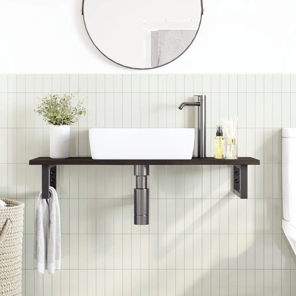 Wall Mounted Basin Shelf Steel Oak Floating Bathroom Vanity Storage Cabinet