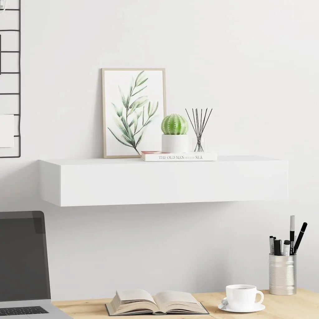 Wall-mounted Drawer Shelf Storage Floating Ledge Organizer White 60x23.5x10cm