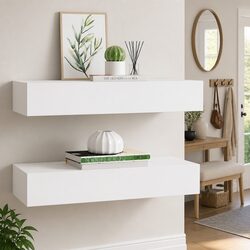 Friendly White Wall-Mounted Drawer Shelves Set of 2