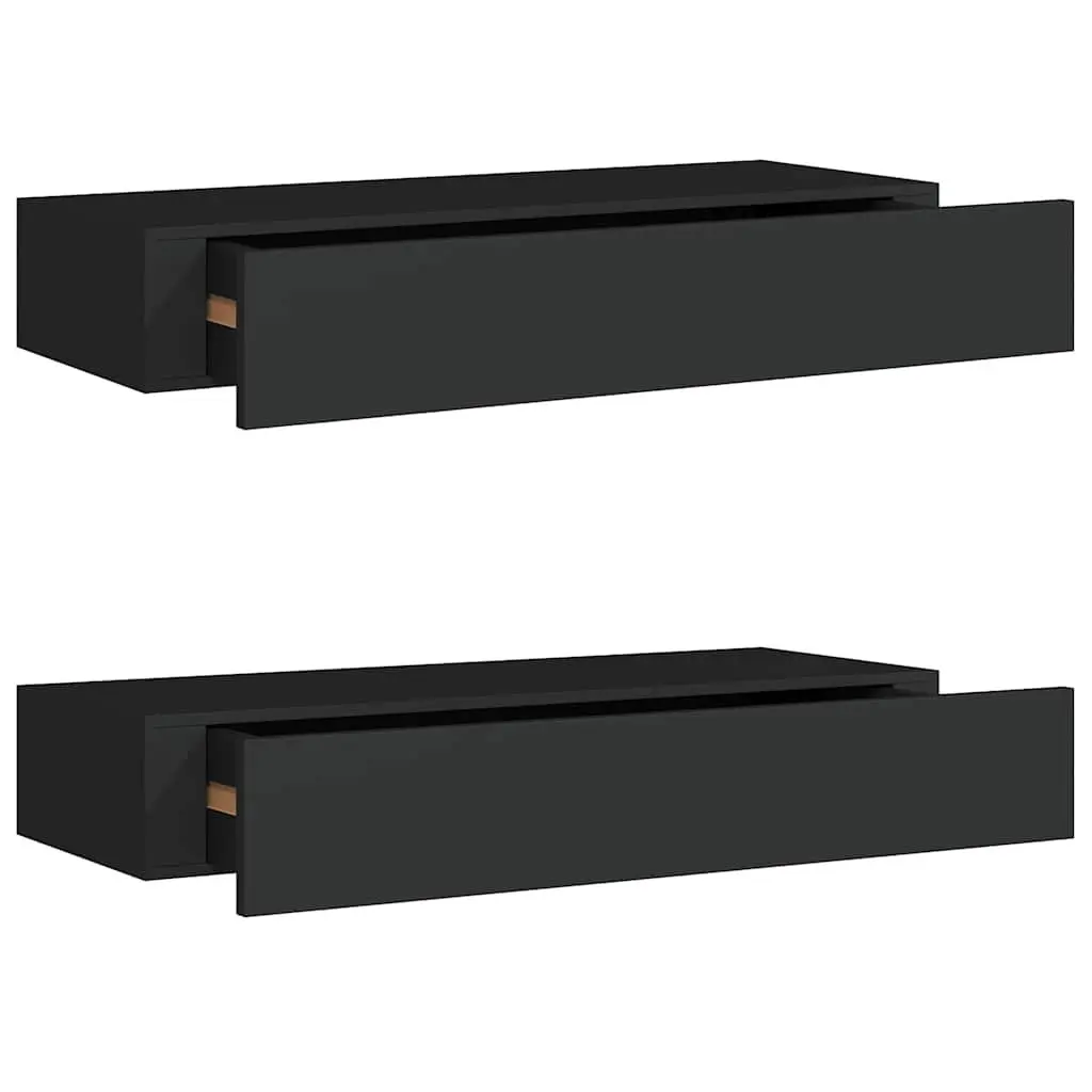 Wall-mounted Drawer Shelves Black Floating Storage Organizer 60 x 23.5 x 10 cm 2 pcs