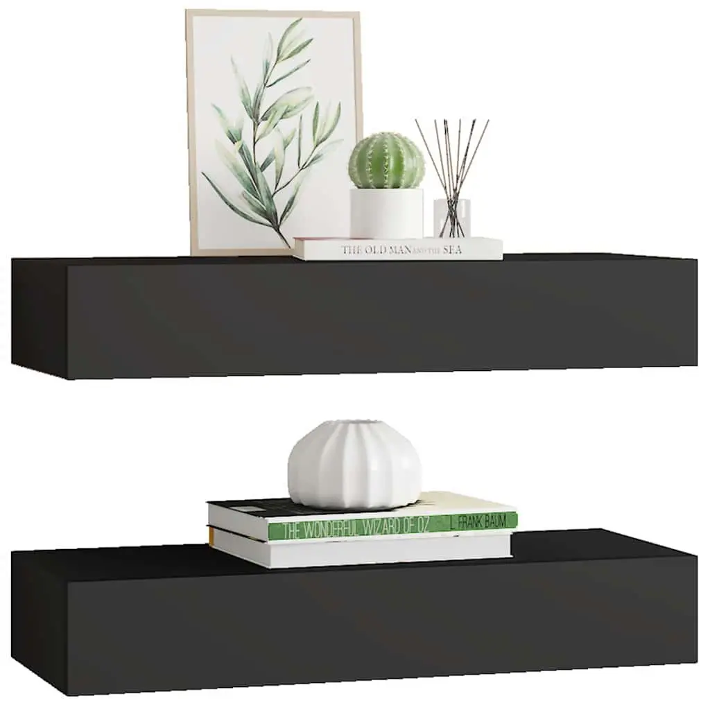 Wall-mounted Drawer Shelves Black Floating Storage Organizer 60 x 23.5 x 10 cm 2 pcs
