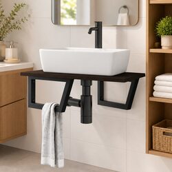 Wall Mounted Basin Shelf Bathroom Vanity Unit Storage Steel Oak Wood Brown