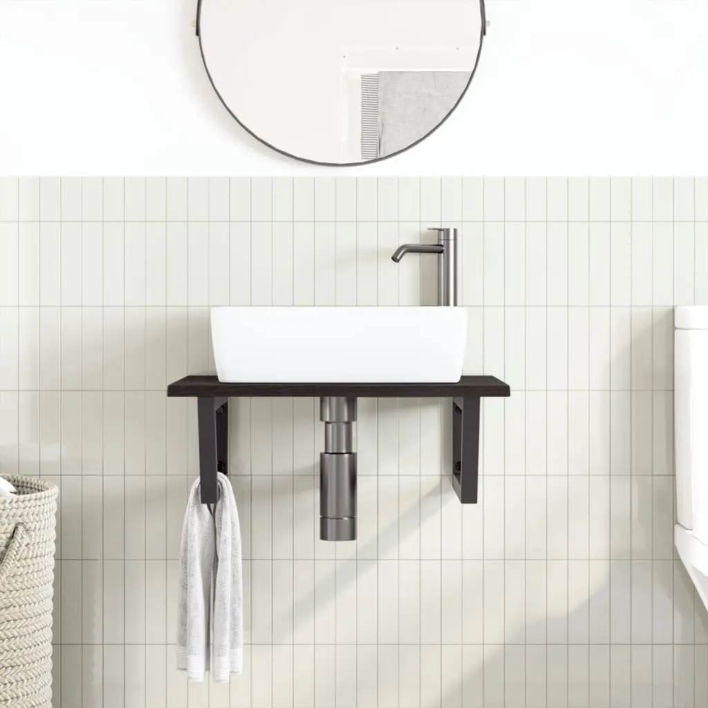 Wall Mounted Basin Shelf Bathroom Vanity Unit Storage Steel Oak Wood Brown