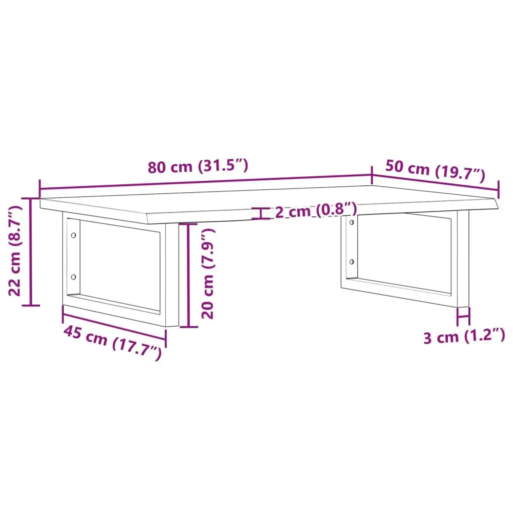 Wall Mounted Basin Shelf Steel Frame Solid Oak Wood Top Floating Cabinet