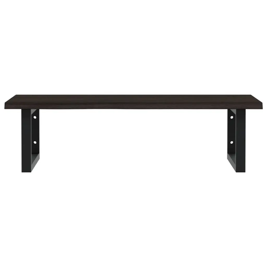 Wall Mounted Basin Shelf Steel Frame Solid Oak Wood Top Floating Cabinet