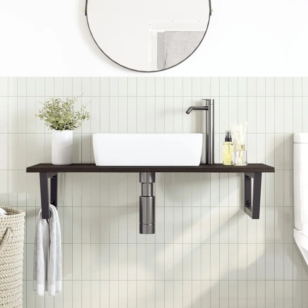 Wall Mounted Basin Shelf Bathroom Vanity Storage Steel Oak Wood Brown Floating