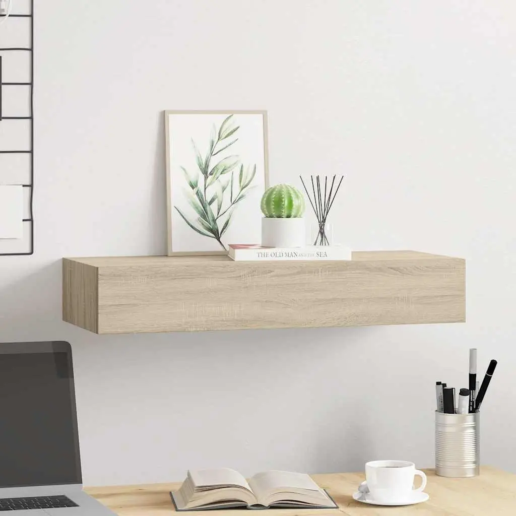 Wall-mounted Drawer Shelf Oak Brown Floating Storage 60x23.5x10cm