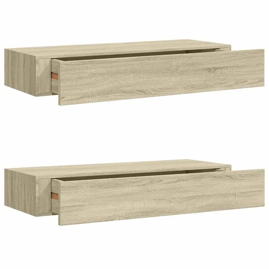Floating Drawer Shelves Wall-mounted Storage Organizer Oak Brown 60x23.5x10cm Set of 2