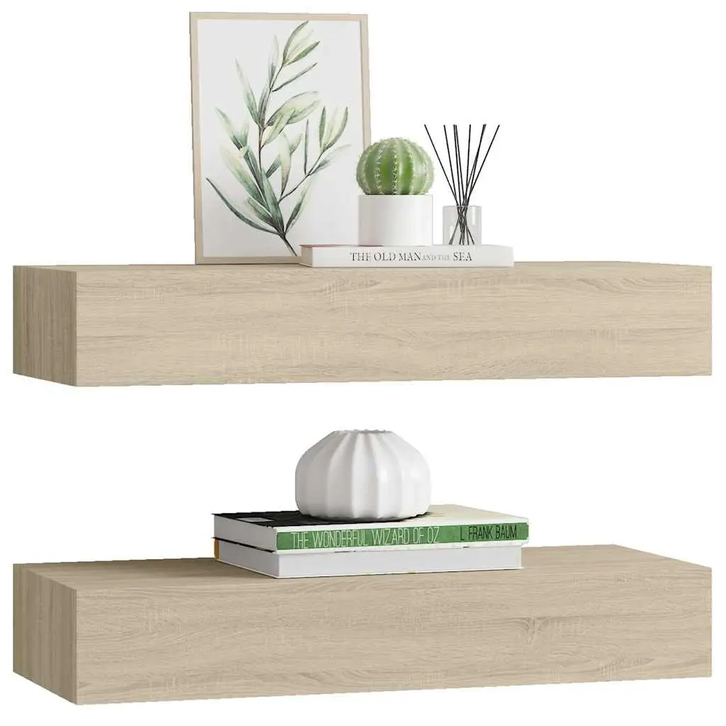 Floating Drawer Shelves Wall-mounted Storage Organizer Oak Brown 60x23.5x10cm Set of 2