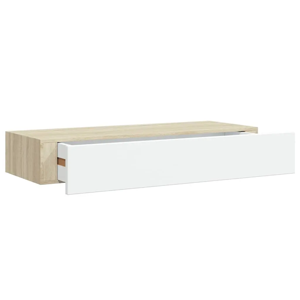 Wall-mounted Drawer Shelf Floating Storage Oak White 60x23.5x10cm