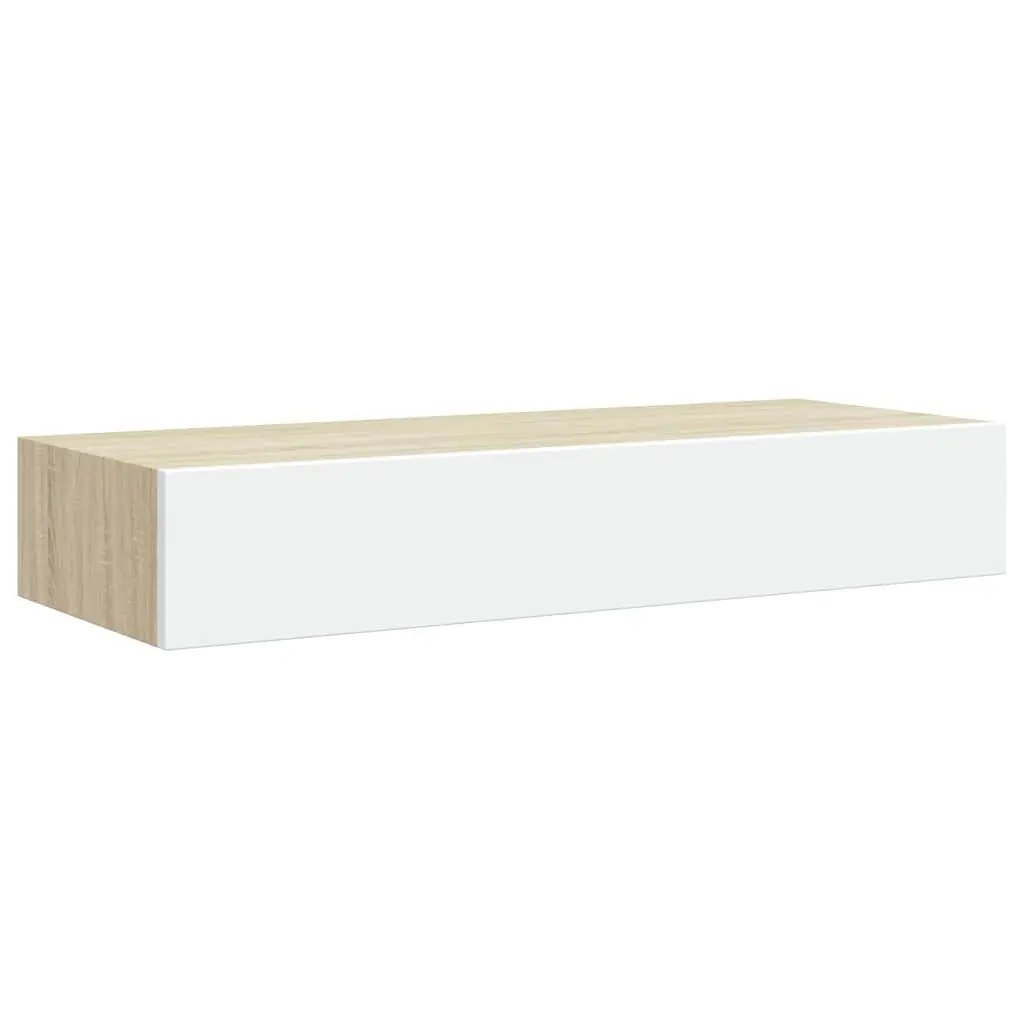 Wall-mounted Drawer Shelf Floating Storage Oak White 60x23.5x10cm