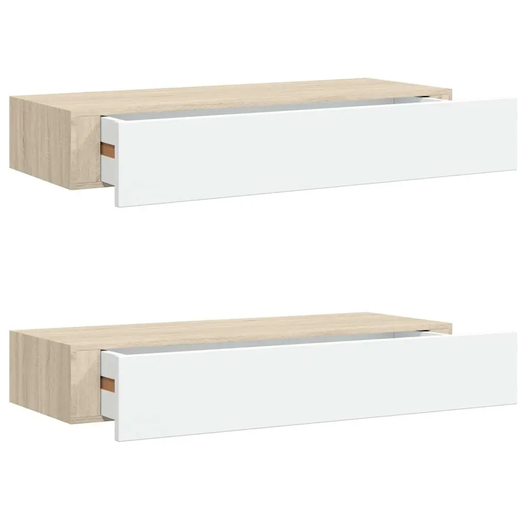 Wall Drawer Shelves Floating Storage Oak White 60x23.5x10cm 2 Piece MDF