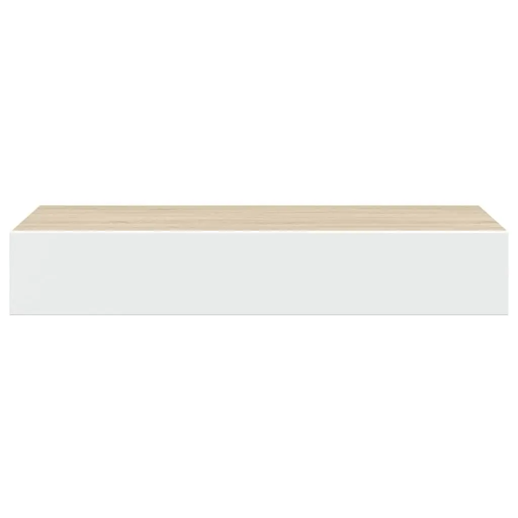 Wall Drawer Shelves Floating Storage Oak White 60x23.5x10cm 2 Piece MDF