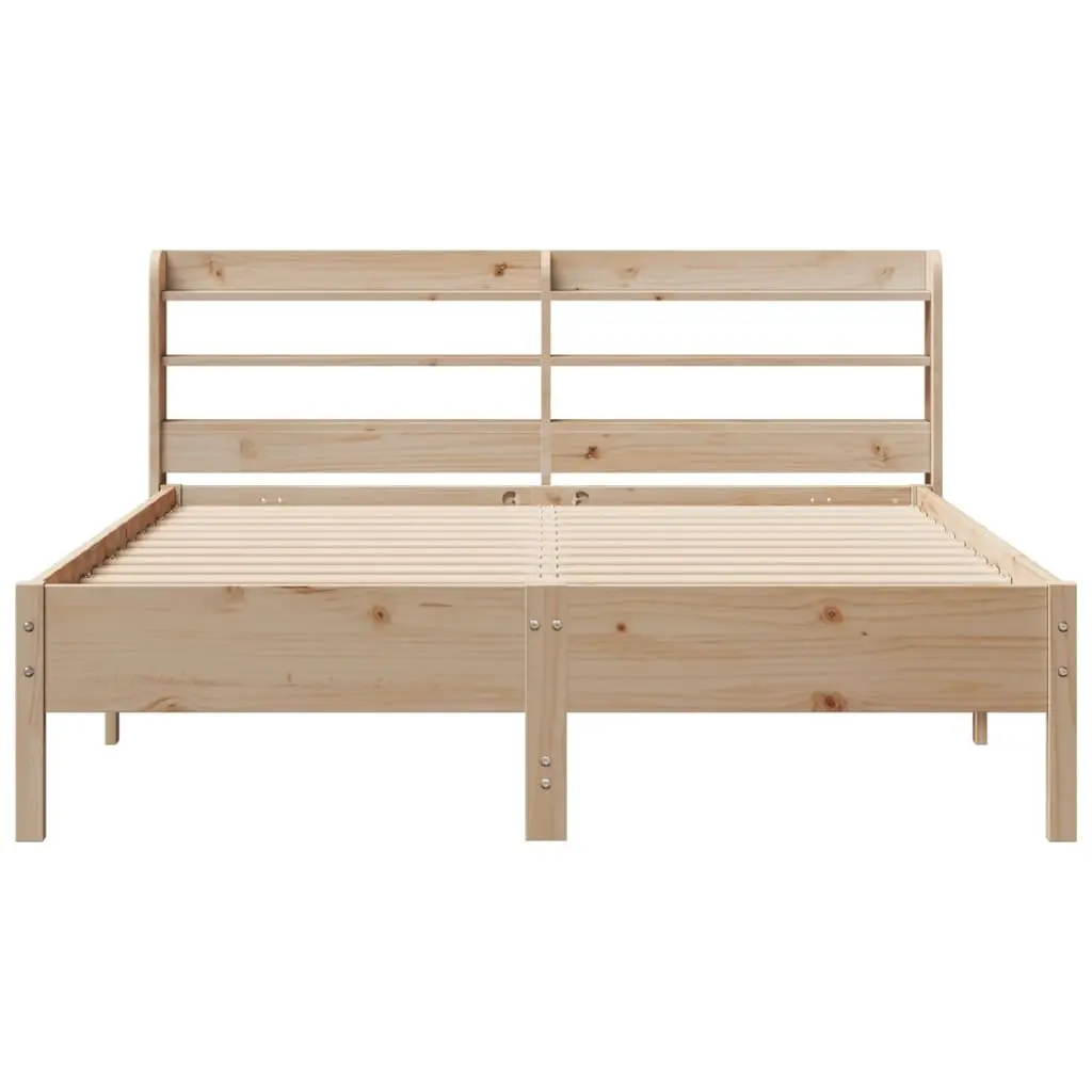 Solid Wood Bed Frame Slatted Base Headboard with Storage Shelves 135x190cm Brown