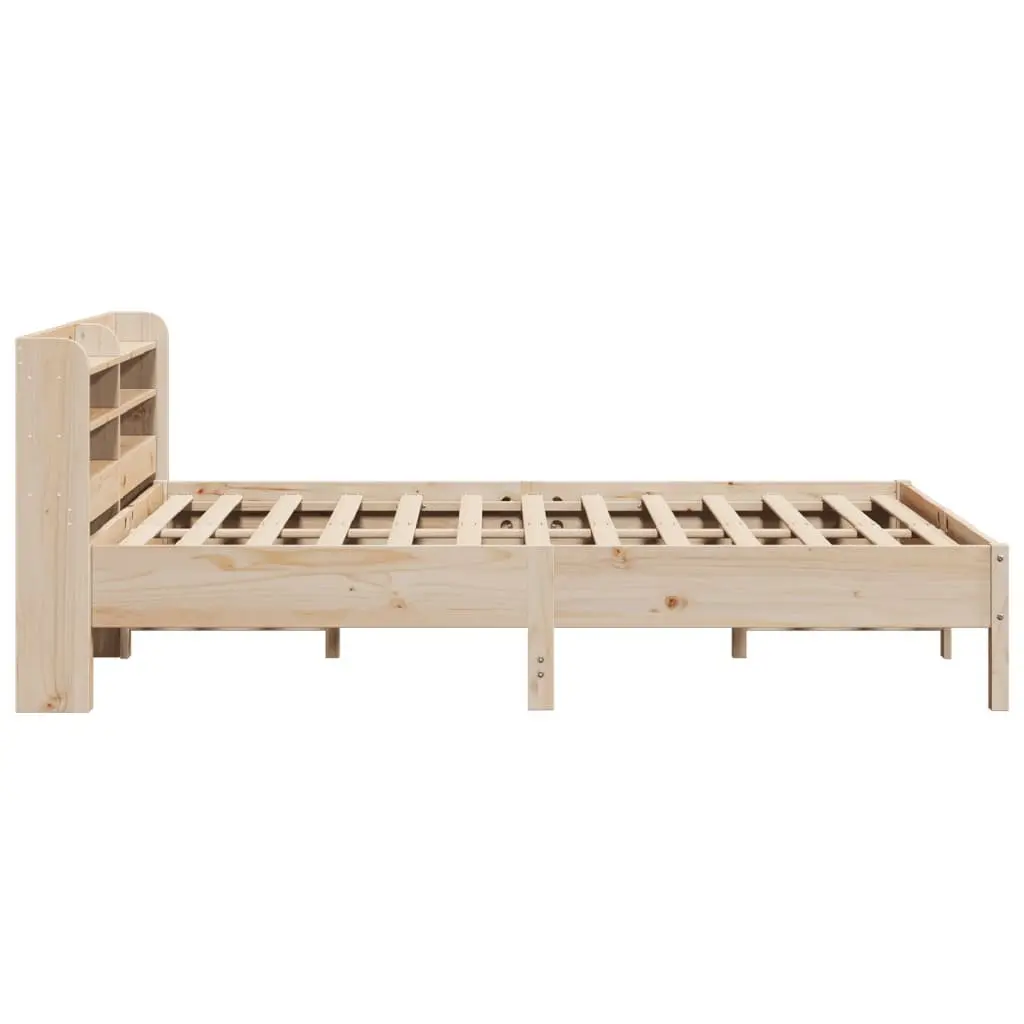 Solid Wood Bed Frame Slatted Base Headboard with Storage Shelves 135x190cm Brown