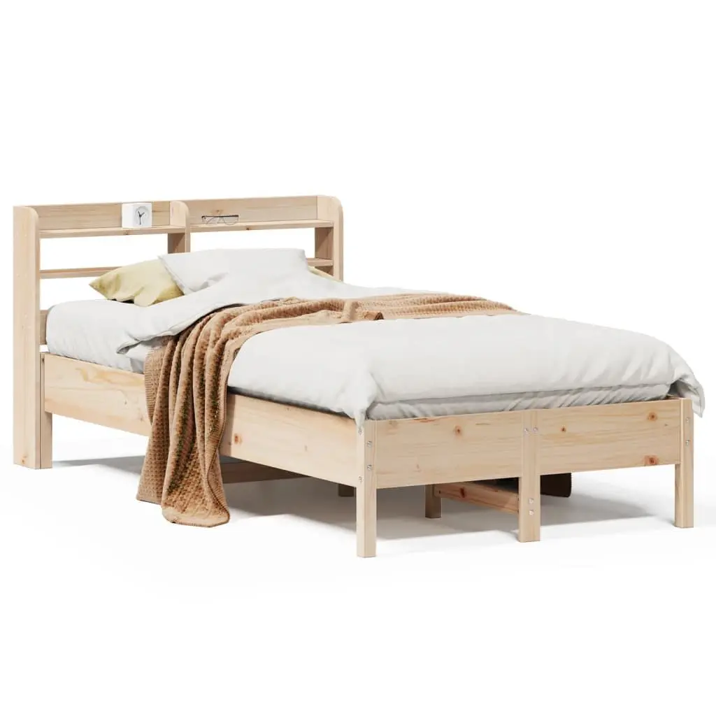 Solid Wood Pine Bed Frame Slatted Base Headboard with Storage Shelves 90x190 cm