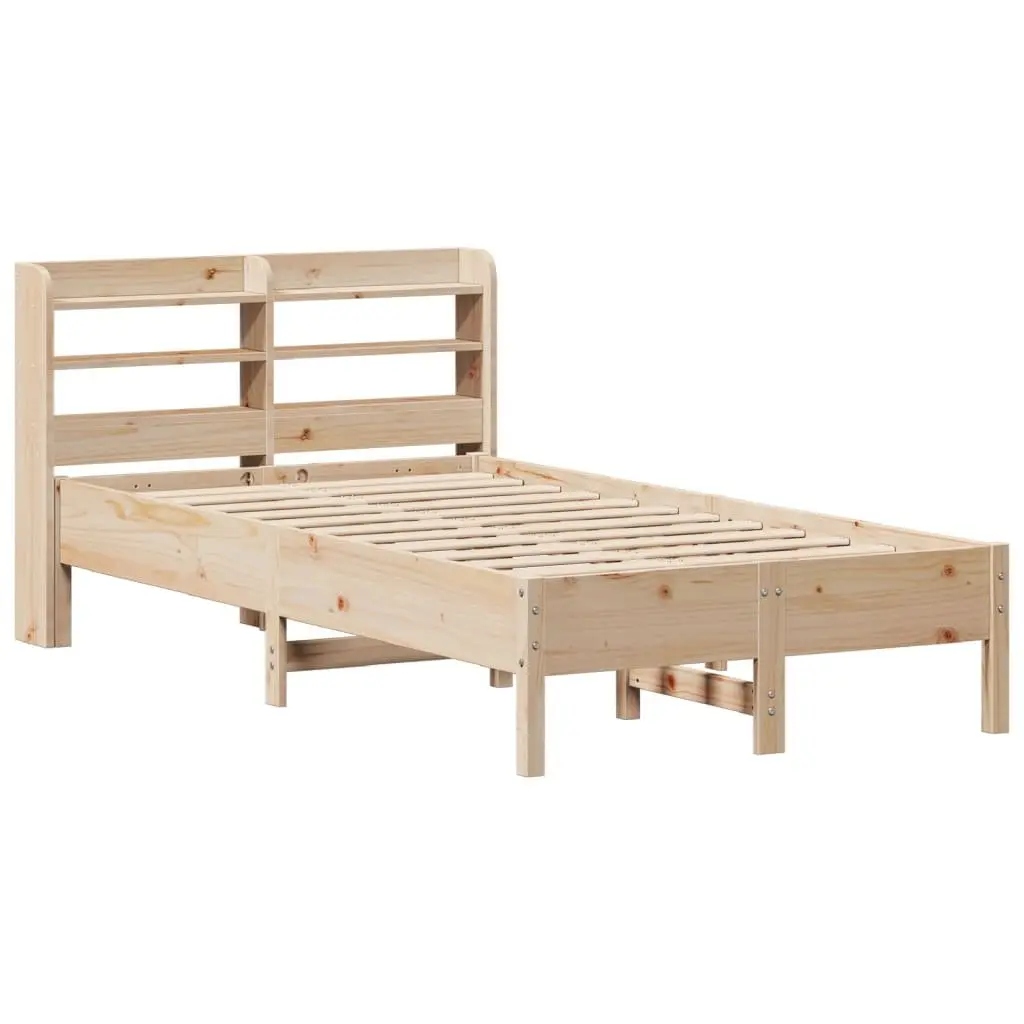 Solid Wood Pine Bed Frame Slatted Base Headboard with Storage Shelves 90x190 cm