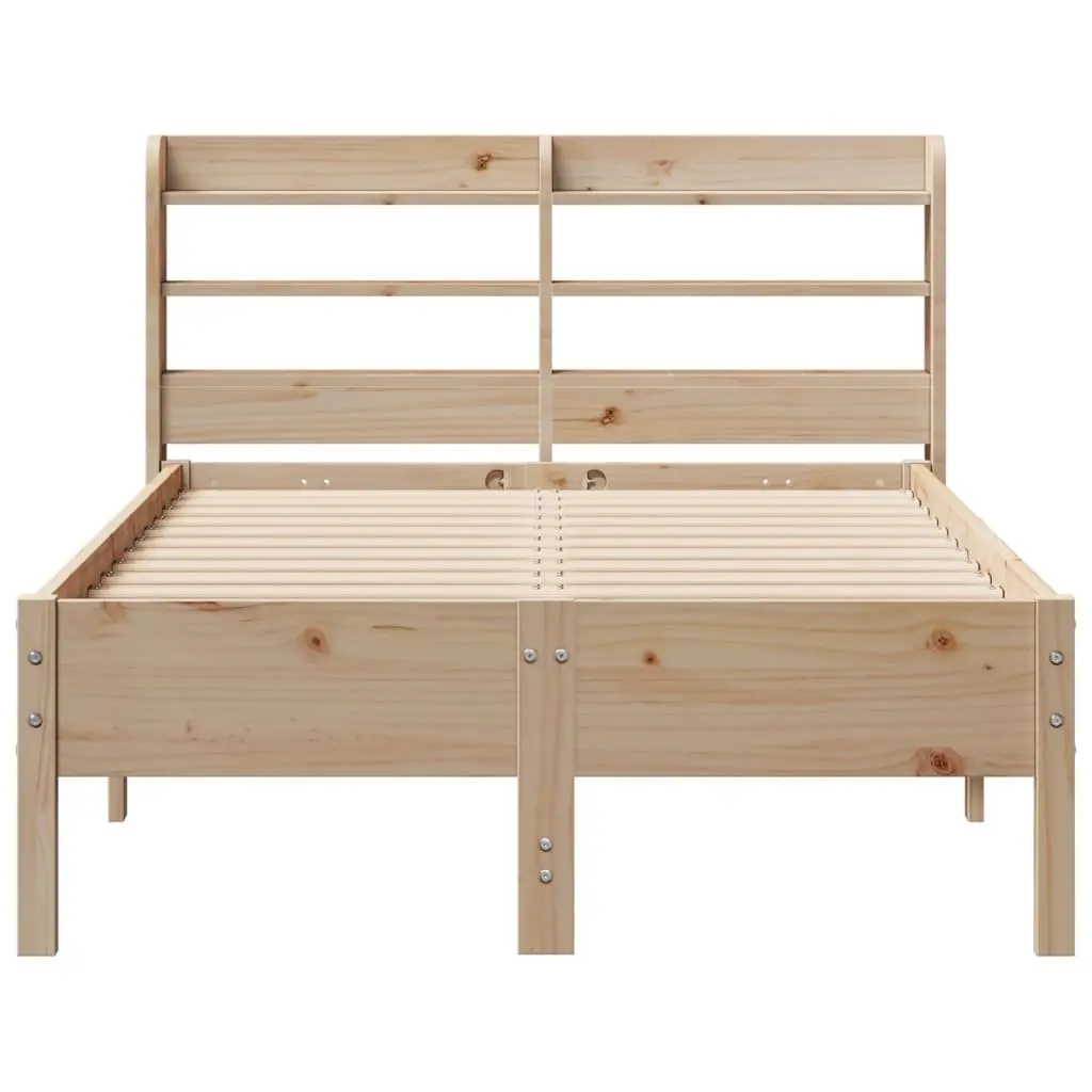 Solid Wood Pine Bed Frame Slatted Base Headboard with Storage Shelves 90x190 cm