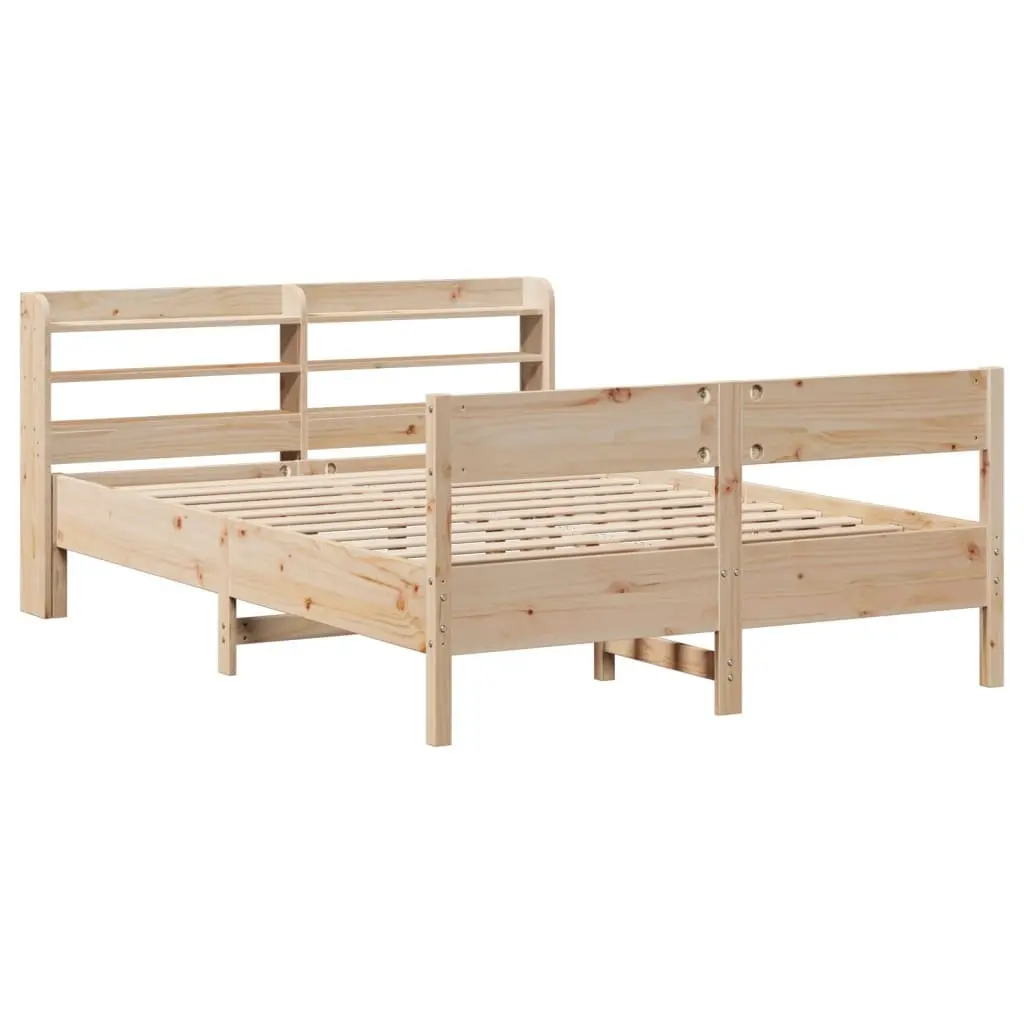 Bed Frame 150x200cm Solid Pine Wood Slatted Base Headboard Storage Shelves