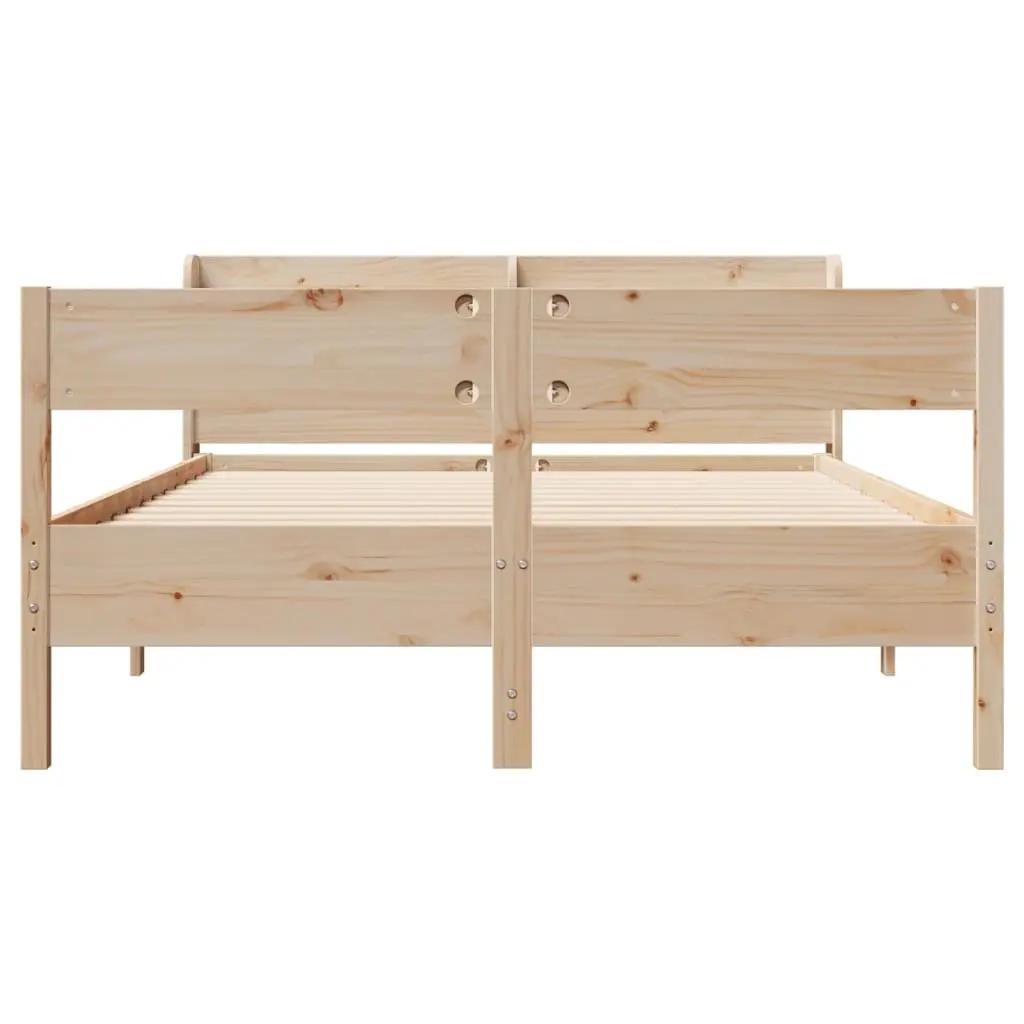 Bed Frame 150x200cm Solid Pine Wood Slatted Base Headboard Storage Shelves