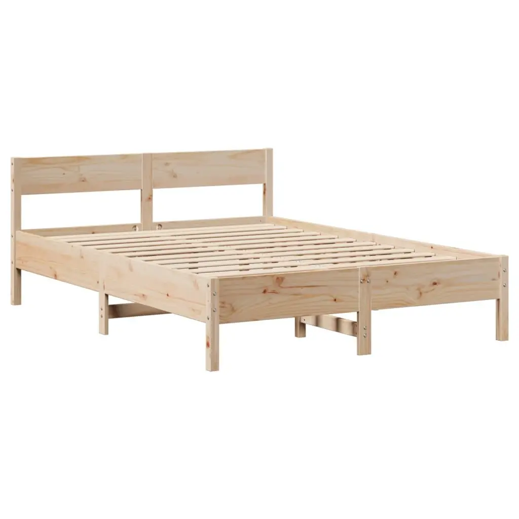 Bed Frame 150x200cm Solid Pine Wood Slatted Base Headboard Storage Shelves