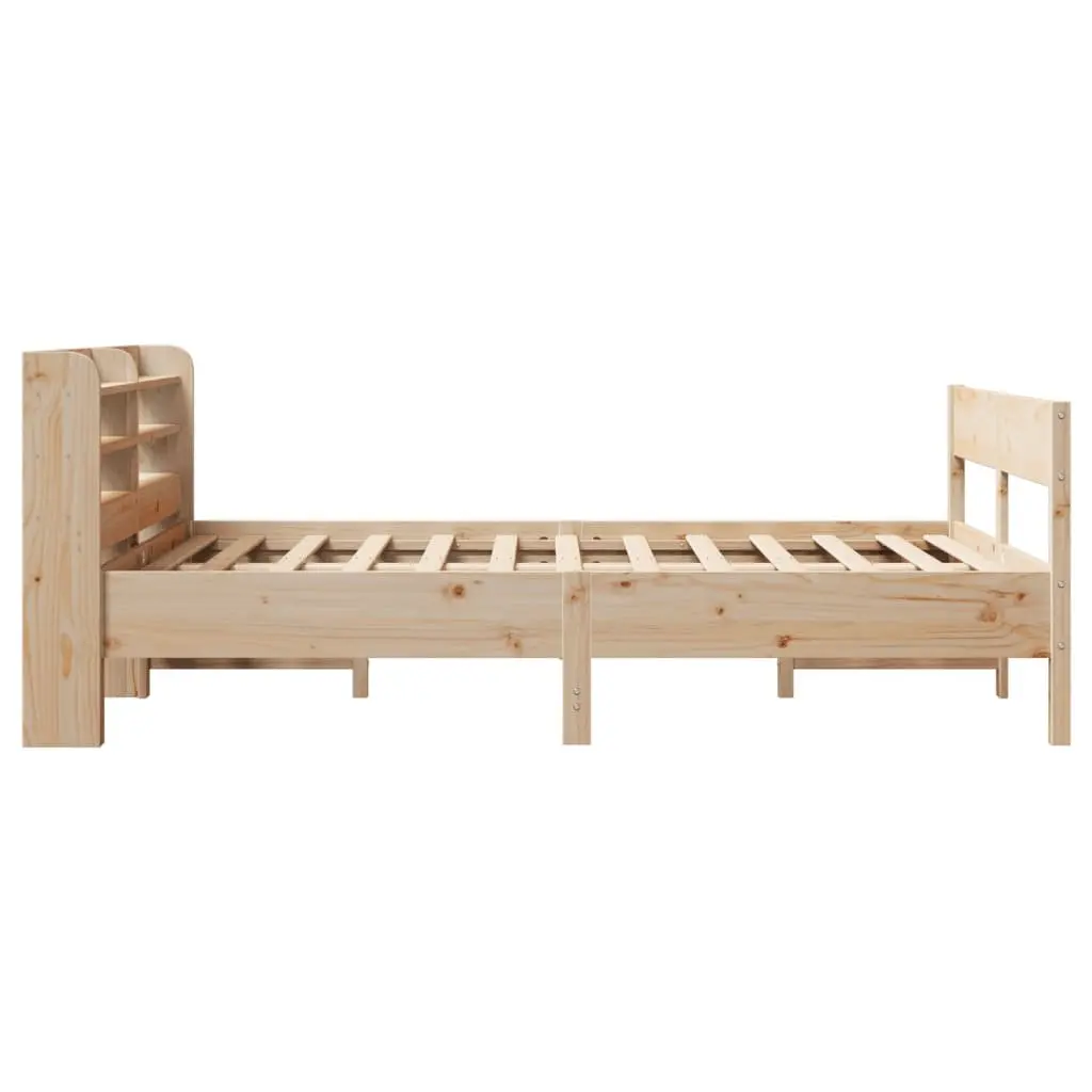 Bed Frame 150x200cm Solid Pine Wood Slatted Base Headboard Storage Shelves