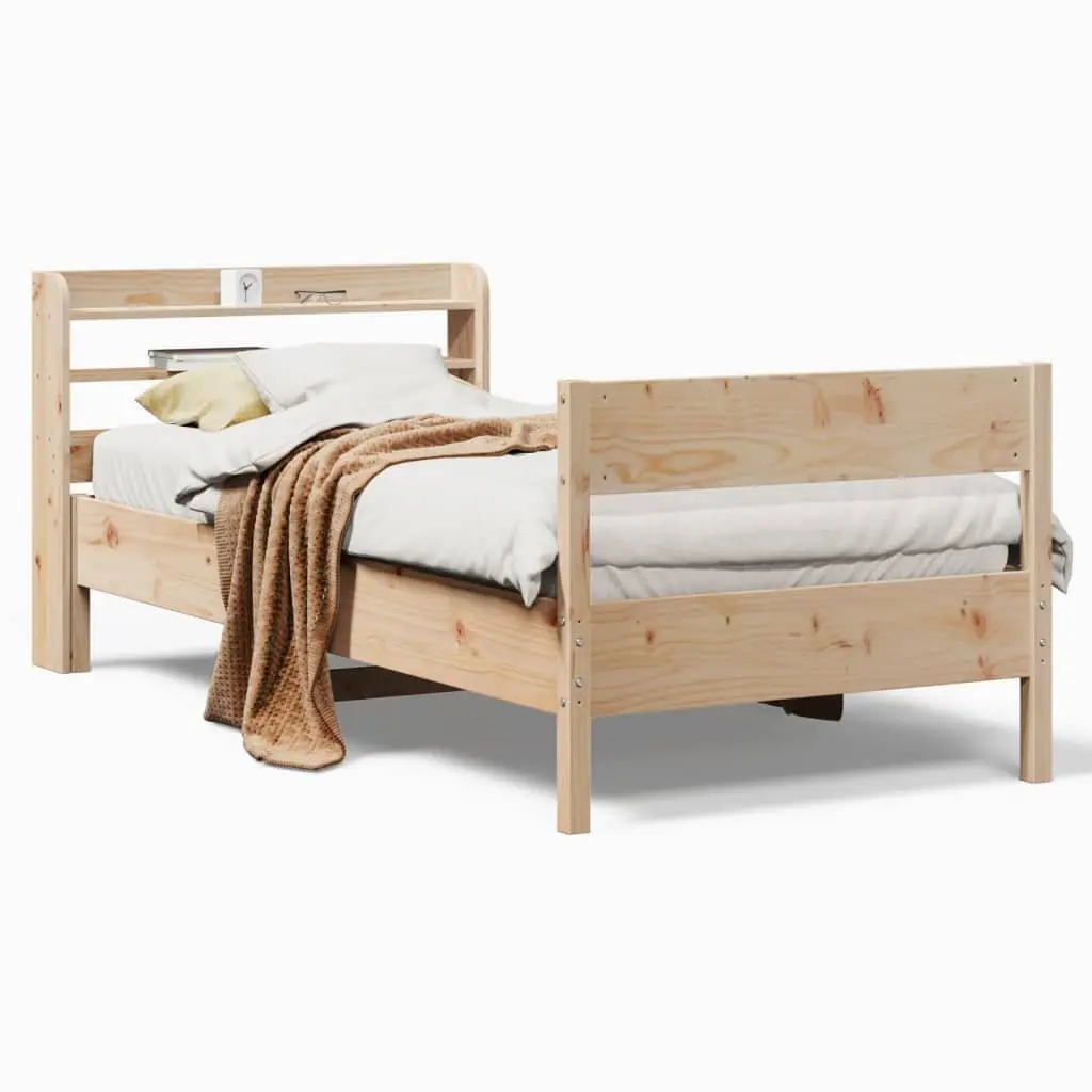 Pine Wood Bed Frame with Shelves for Extra Storage