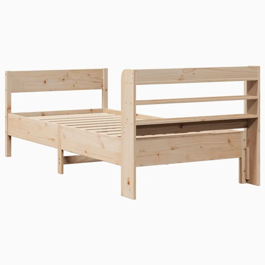 Pine Wood Bed Frame with Shelves for Extra Storage