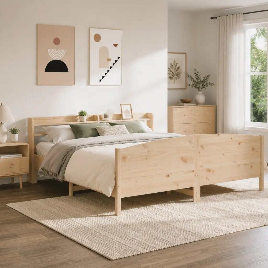 Solid Wood Pine Bed Frame with Headboard and Storage Shelves 180x200 cm