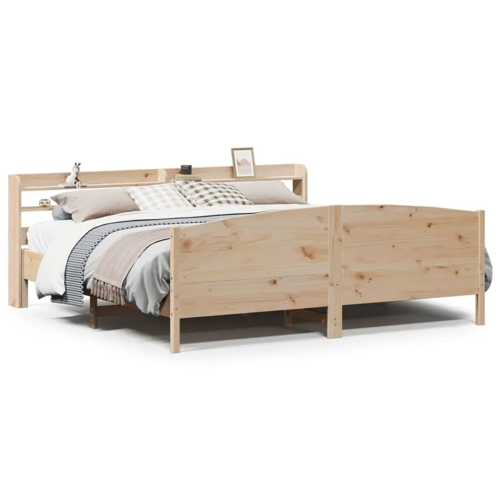 Solid Wood Pine Bed Frame with Headboard and Storage Shelves 180x200 cm