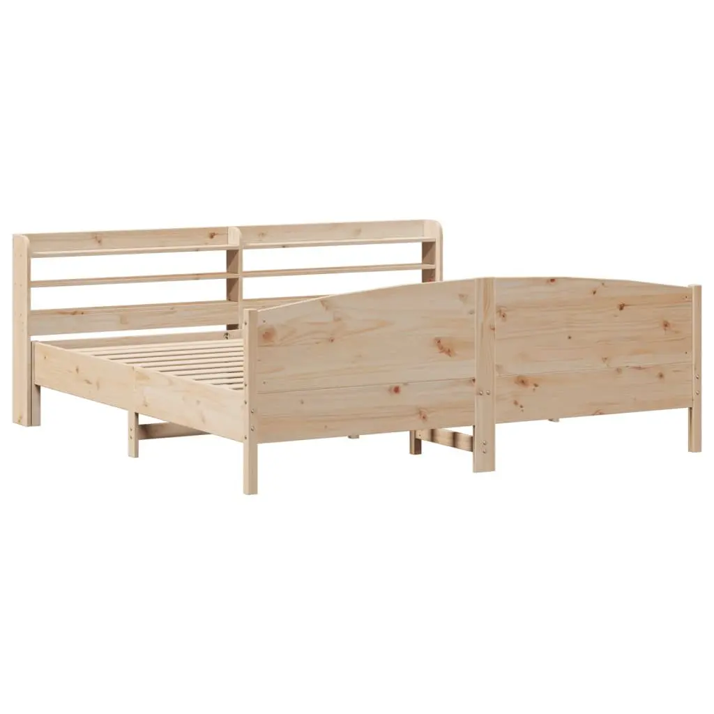 Solid Wood Pine Bed Frame with Headboard and Storage Shelves 180x200 cm