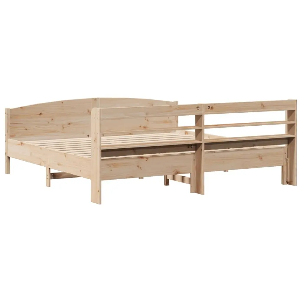 Solid Wood Pine Bed Frame with Headboard and Storage Shelves 180x200 cm