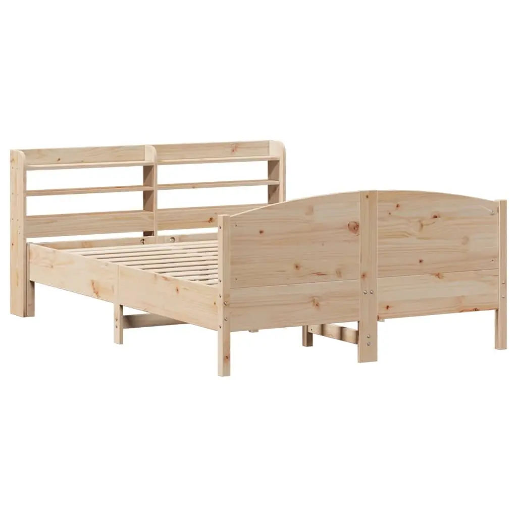 Solid Wood Pine Bed Frame 150x200 cm with Headboard Storage Shelves Slatted Base