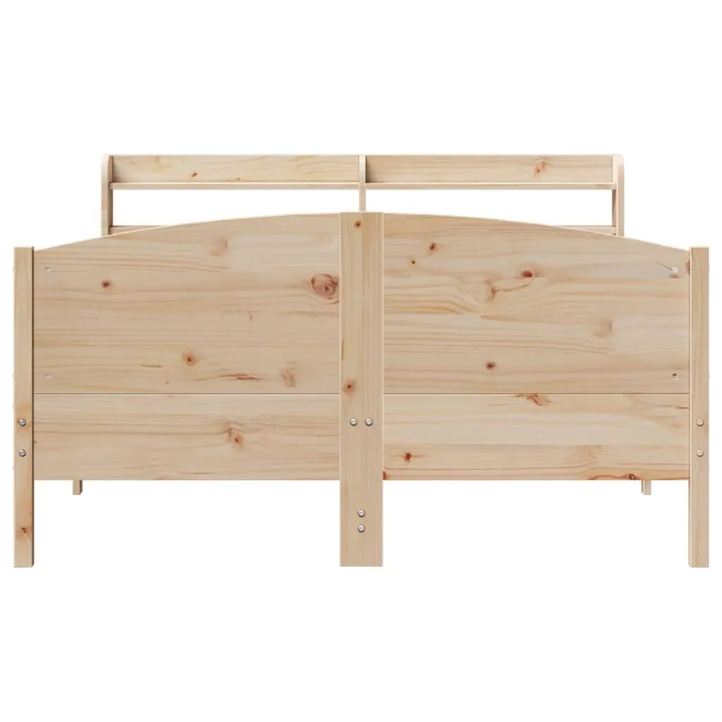 Solid Wood Pine Bed Frame 150x200 cm with Headboard Storage Shelves Slatted Base