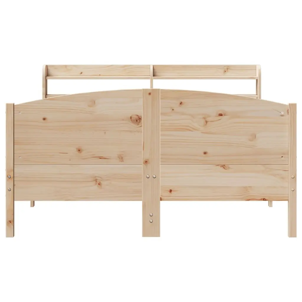 Bed Frame Solid Pine Wood 135x190 cm Slatted Base Headboard with Storage Shelves