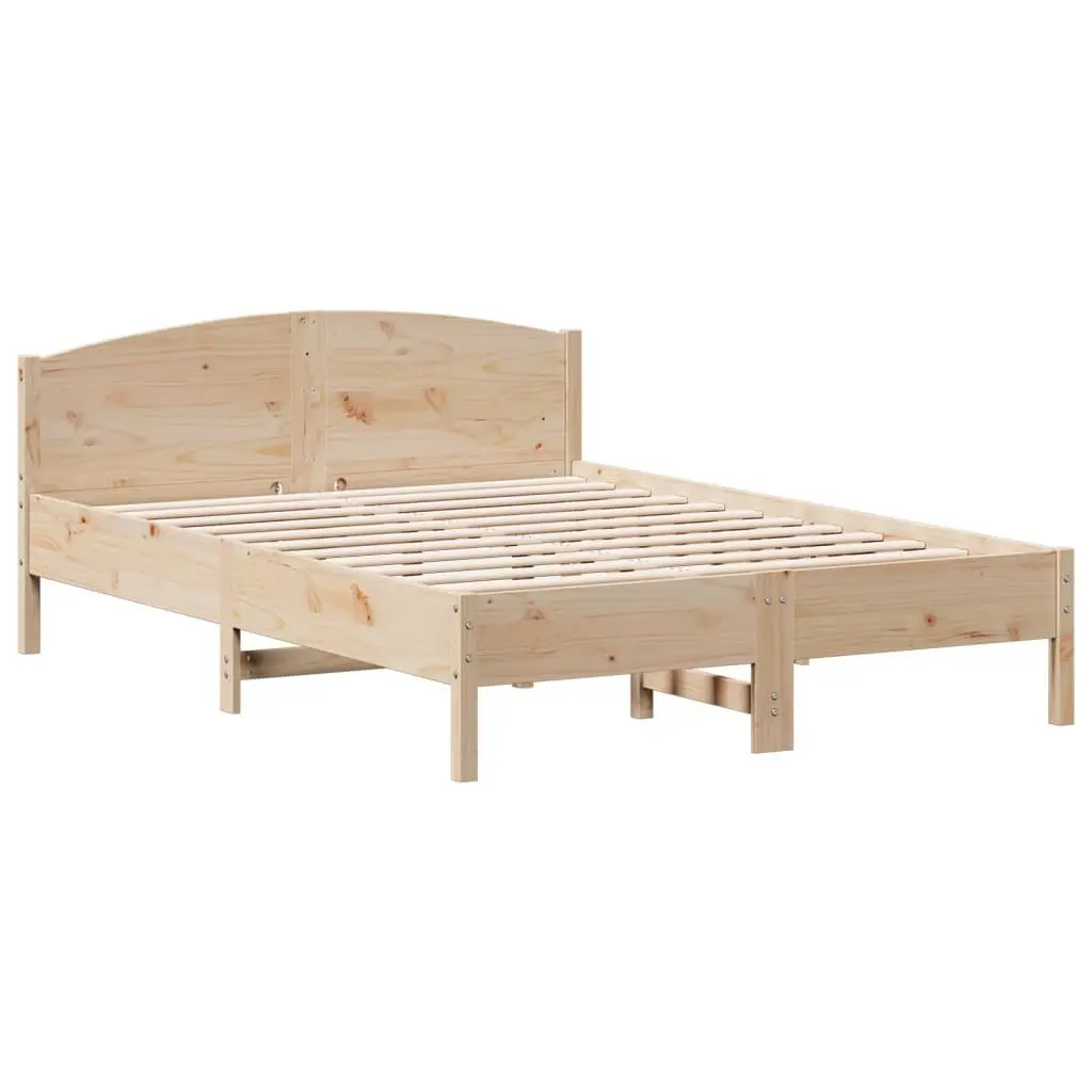 Bed Frame Solid Pine Wood 135x190 cm Slatted Base Headboard with Storage Shelves