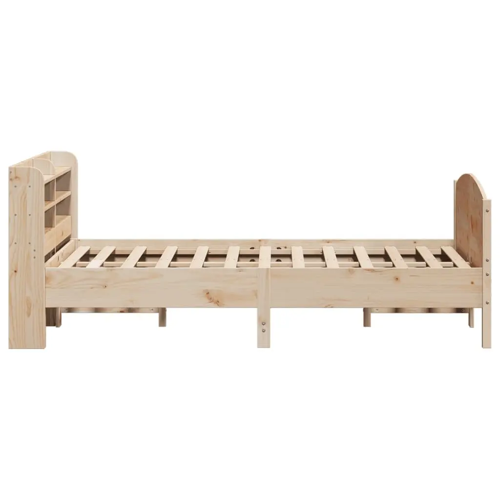Bed Frame Solid Pine Wood 135x190 cm Slatted Base Headboard with Storage Shelves