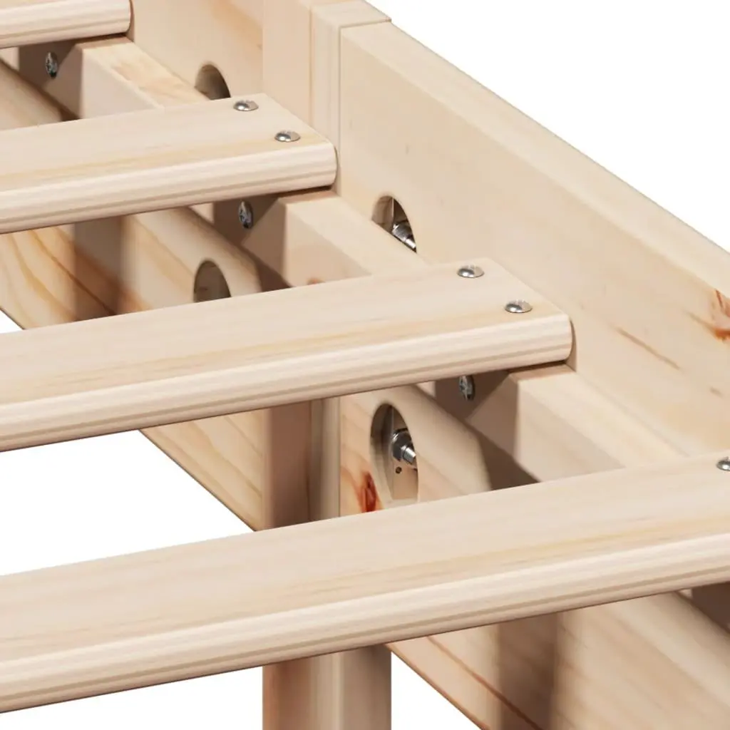 Bed Frame Solid Pine Wood 135x190 cm Slatted Base Headboard with Storage Shelves