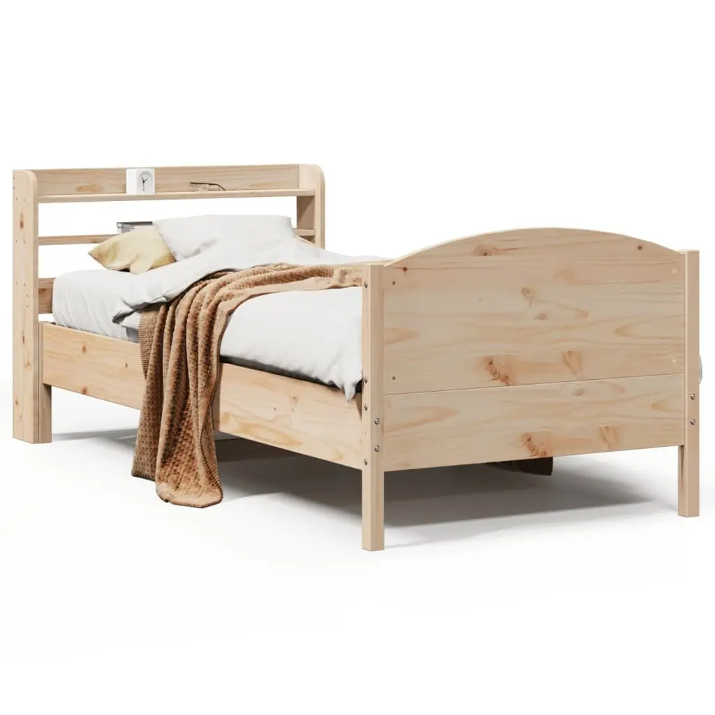 Solid Wood Pine Bed Frame 90x190 cm with Headboard Storage Shelves Brown