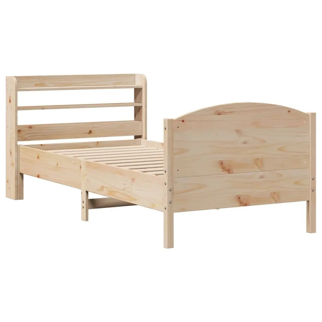 Solid Wood Pine Bed Frame 90x190 cm with Headboard Storage Shelves Brown