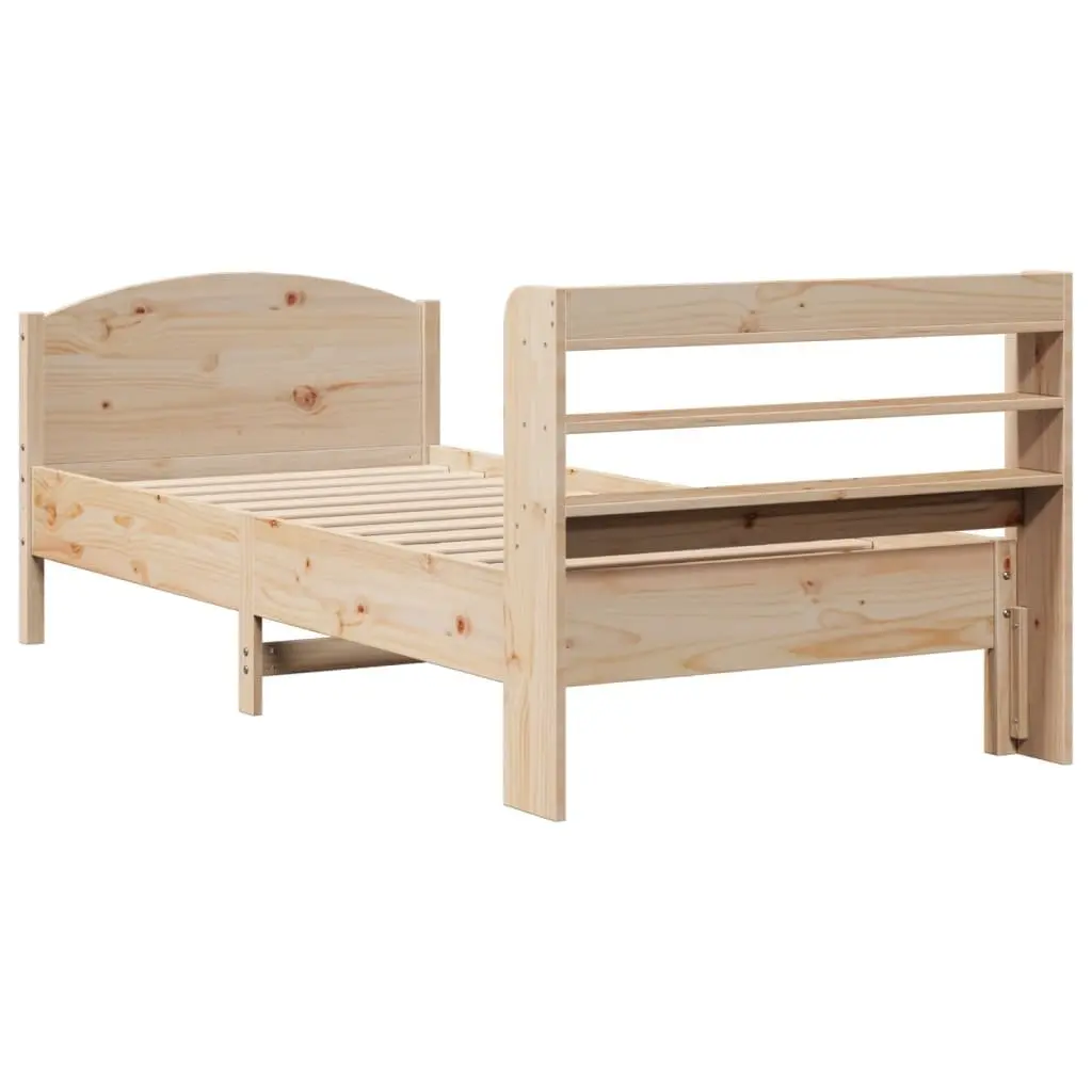 Solid Wood Pine Bed Frame 90x190 cm with Headboard Storage Shelves Brown