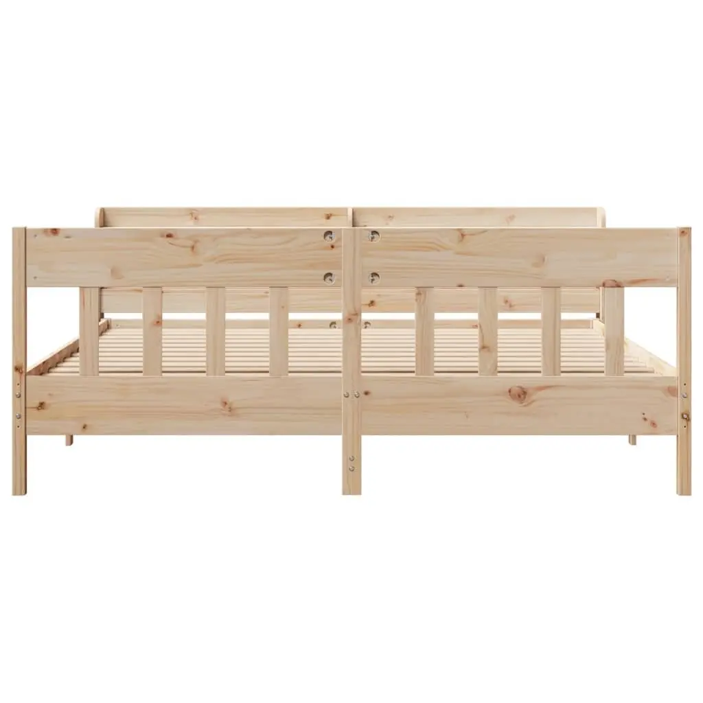 Bed Frame 180x200 cm Solid Wood Pine Slatted Base Headboard Storage Shelves