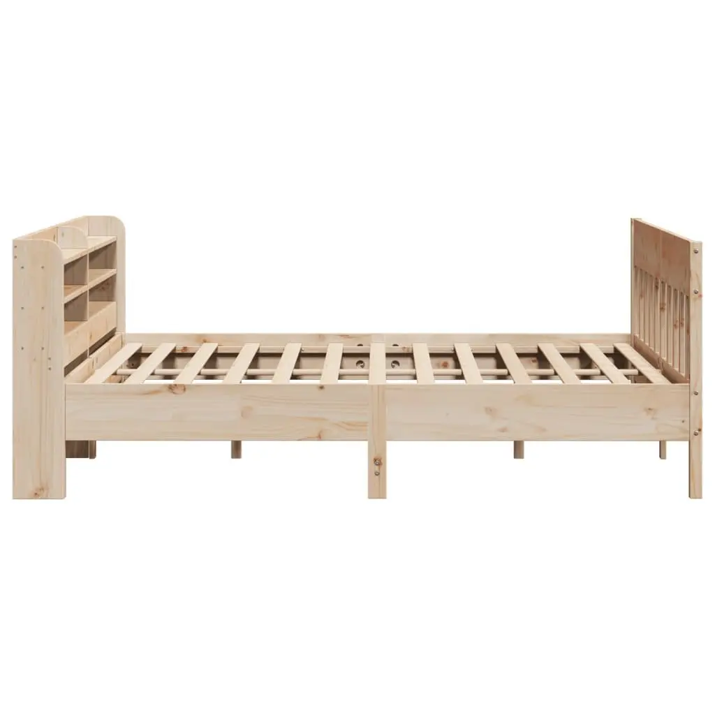 Bed Frame 180x200 cm Solid Wood Pine Slatted Base Headboard Storage Shelves