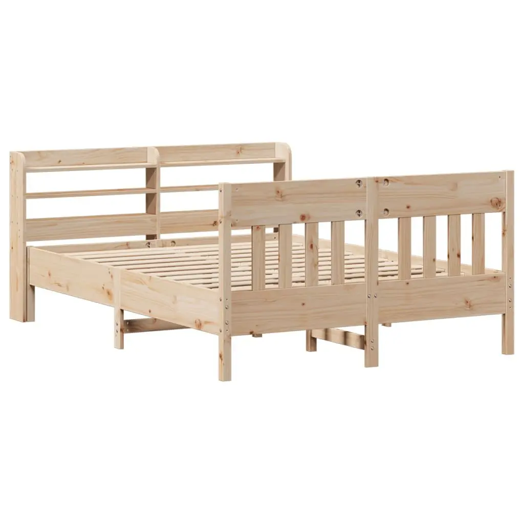 Solid Wood Pine Bed Frame with Headboard Storage Shelves 150x200 cm