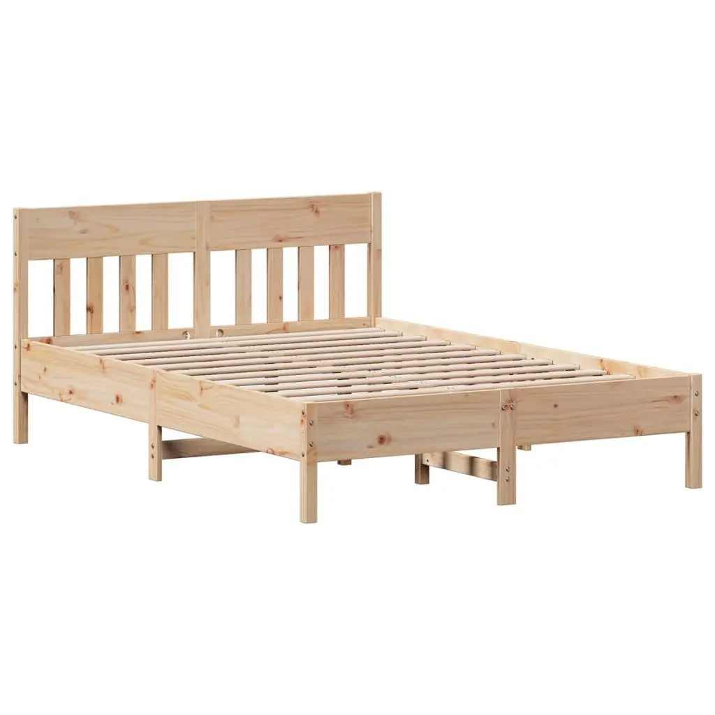 Solid Wood Pine Bed Frame with Headboard Storage Shelves 150x200 cm