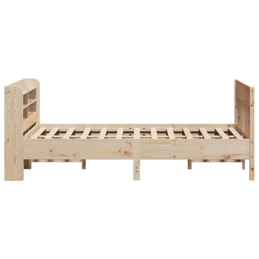 Solid Wood Pine Bed Frame with Headboard Storage Shelves 150x200 cm