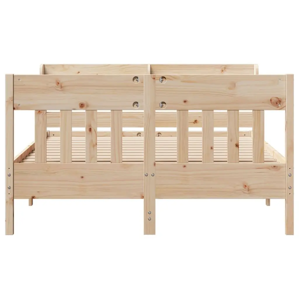 Solid Wood Bed Frame with Headboard and Storage Shelves 135x190 cm
