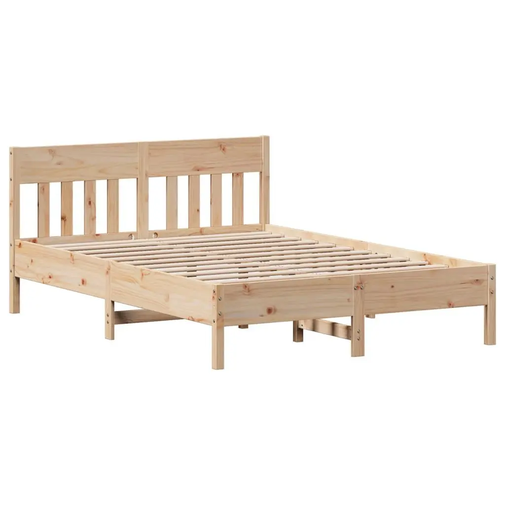 Solid Wood Bed Frame with Headboard and Storage Shelves 135x190 cm